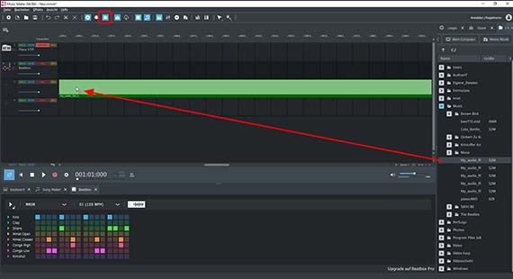 Drag & Drop aus dem Dateimanager Audiodateien aus dem Dateimanager ins Projekt ziehen