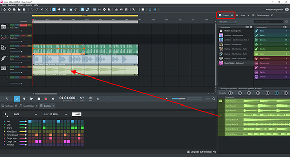 Soundpool-Loops laden per Drag & Drop Begleitmusik aus Soundpool-Samples zusammenstellen