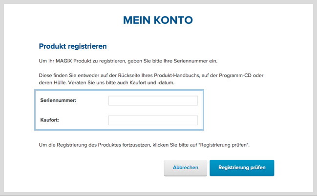 2. Produktregistrierung